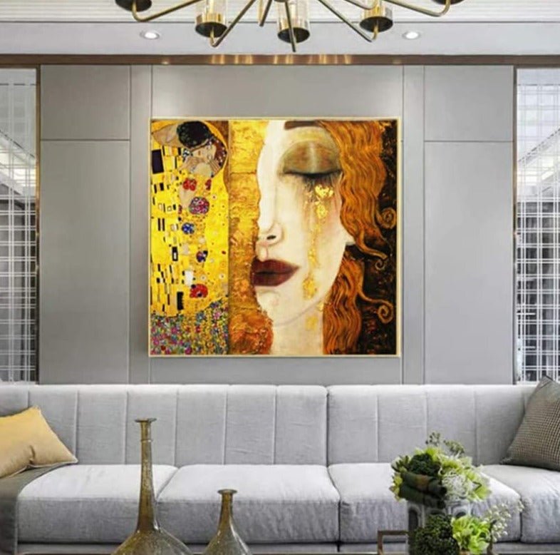 Dipinto ad olio fatto a mano Quadro Arte Classica Gustav Klimt Lacrime d'oro e Bacio. DIPINTO SU RICHIESTA. - Gmk Design