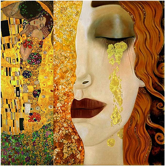 Dipinto ad olio fatto a mano Quadro Arte Classica Gustav Klimt Lacrime d'oro e Bacio. DIPINTO SU RICHIESTA. - Gmk Design