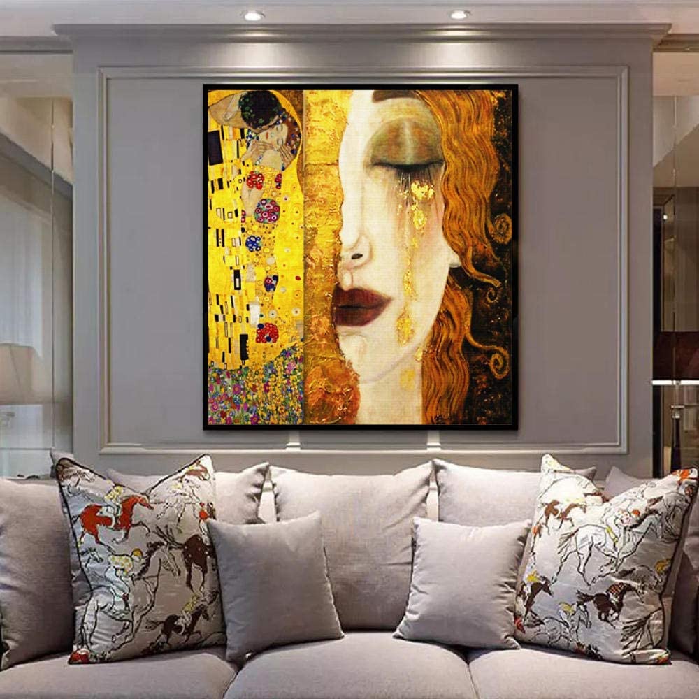 Dipinto ad olio fatto a mano Quadro Arte Classica Gustav Klimt Lacrime d'oro e Bacio. DIPINTO SU RICHIESTA. - Gmk Design