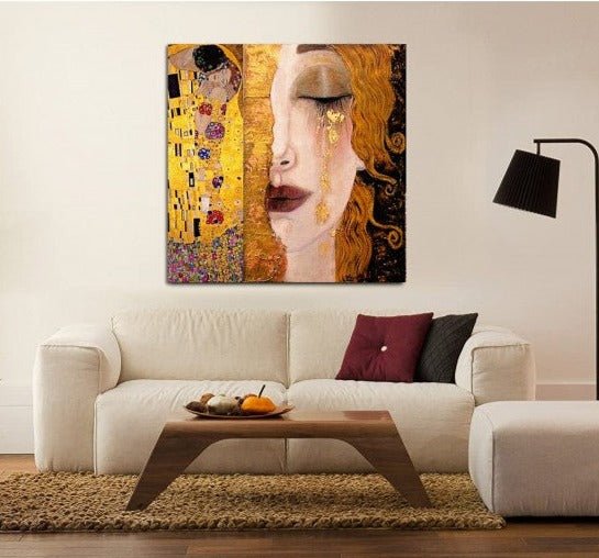 Dipinto ad olio fatto a mano Quadro Arte Classica Gustav Klimt Lacrime d'oro e Bacio. DIPINTO SU RICHIESTA. - Gmk Design