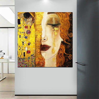 Dipinto ad olio fatto a mano Quadro Arte Classica Gustav Klimt Lacrime d'oro e Bacio. DIPINTO SU RICHIESTA. - Gmk Design