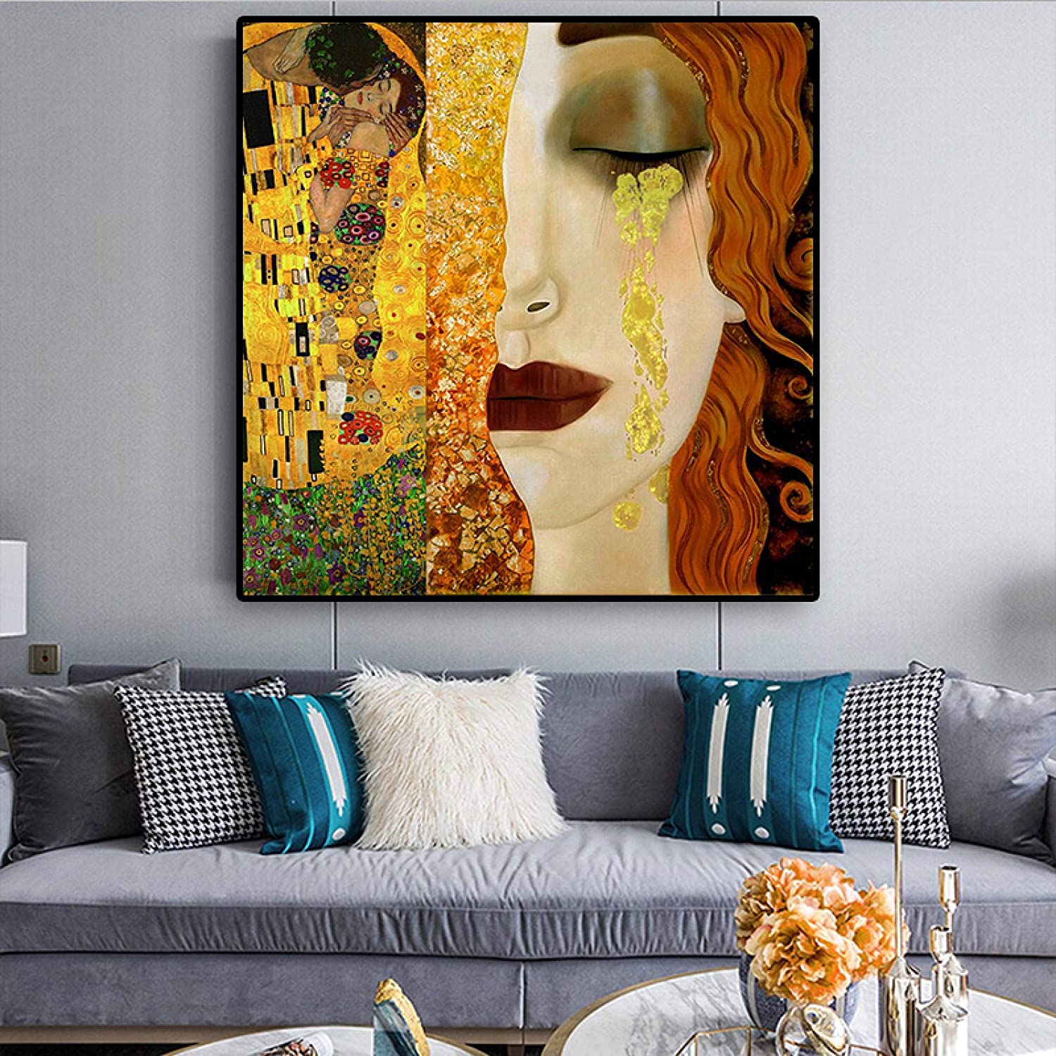 Dipinto ad olio fatto a mano Quadro Arte Classica Gustav Klimt Lacrime d'oro e Bacio. DIPINTO SU RICHIESTA. - Gmk Design