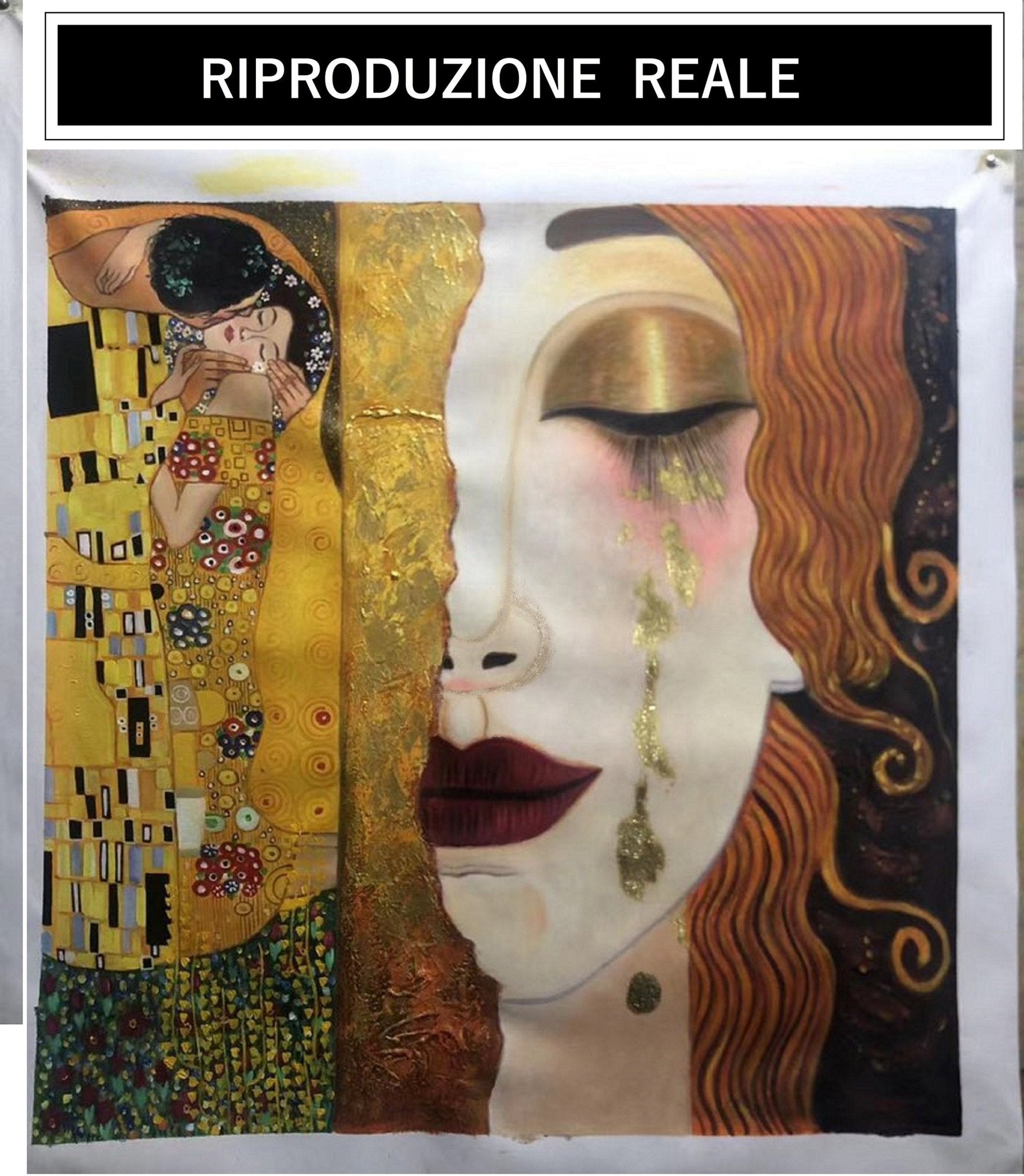 Dipinto ad olio fatto a mano Quadro Arte Classica Gustav Klimt Lacrime d'oro e Bacio. DIPINTO SU RICHIESTA. - Gmk Design