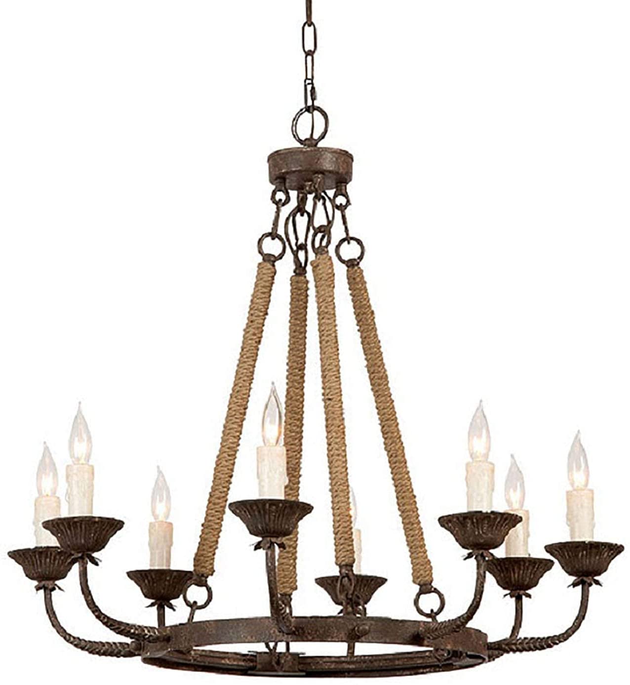 EVODIO - Lampadario in ferro battuto e corde di canapa di manila - Gmk Design