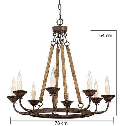 EVODIO - Lampadario in ferro battuto e corde di canapa di manila - Gmk Design