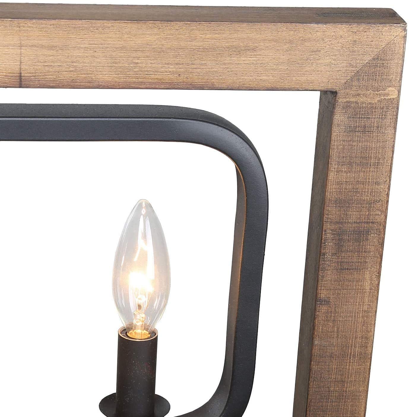 FARMHOUSE V.2 - Lampadario in stile factory a 6 luci in legno scuro opaco e ferro. Dimensioni 80*22*36 cm. - Gmk Design