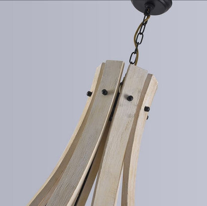 GIACINTO V.1 - Lampadario in legno e metallo, stile country, 5 luci, a sospensione - Gmk Design