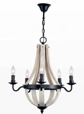 GIACINTO V.1 - Lampadario in legno e metallo, stile country, 5 luci, a sospensione - Gmk Design