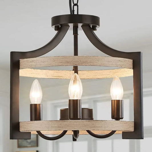 ICARO V.1 - Lampadario, plafoniera dal design rustico moderno, colore legno chiaro. - Gmk Design