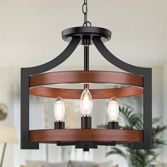 ICARO V.2 - Lampadario, plafoniera dal design rustico moderno, colore legno scuro. - Gmk Design