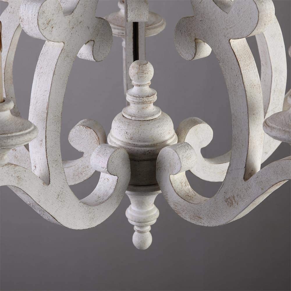 IMPERO - Lampadario a 5 luci in legno bianco antichizzato, rustico. Dimensioni 67x73 cm. - Gmk Design