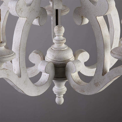 IMPERO - Lampadario a 5 luci in legno bianco antichizzato, rustico. Dimensioni 67x73 cm. - Gmk Design