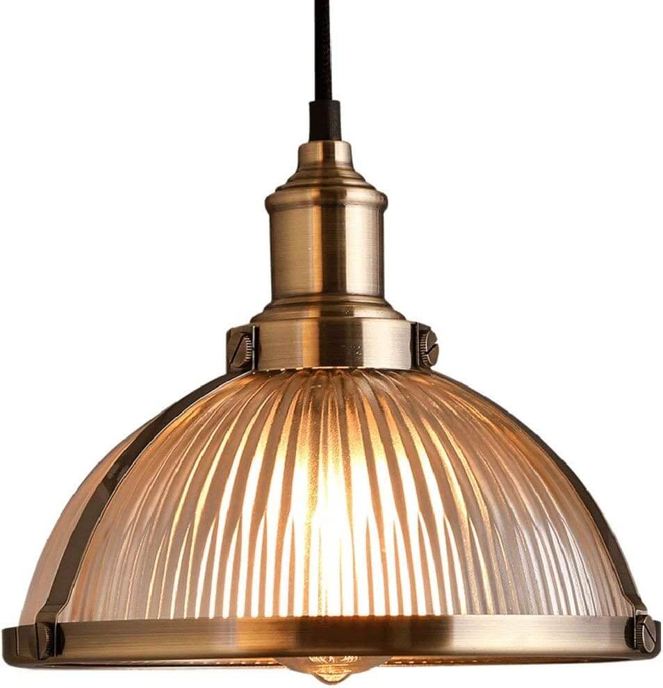 Lampada da soffitto in stile retro vintage industriale con paralume in vetro ed inserti in metallo - Gmk Design