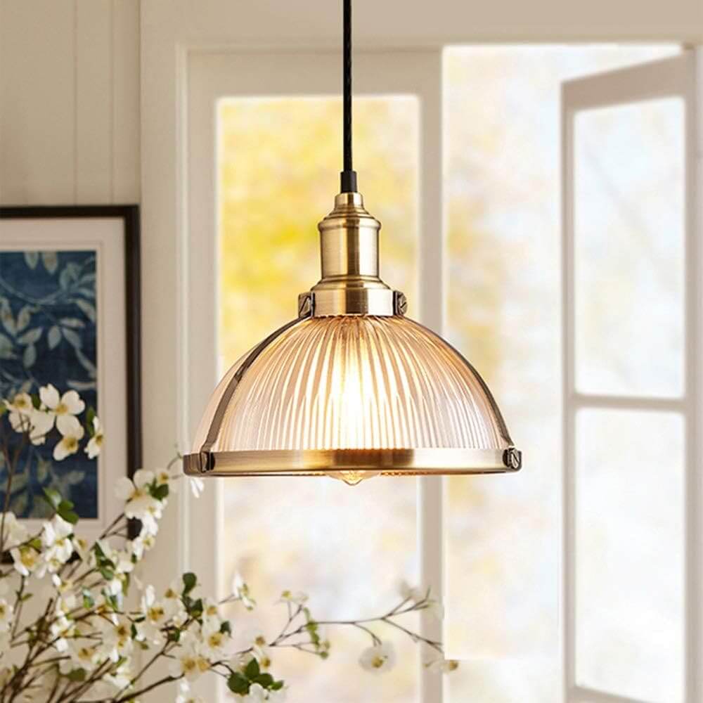 Lampade da soffitto in stile retro vintage industriale con paralume in vetro ed inserti in bronzo - Gmk Design