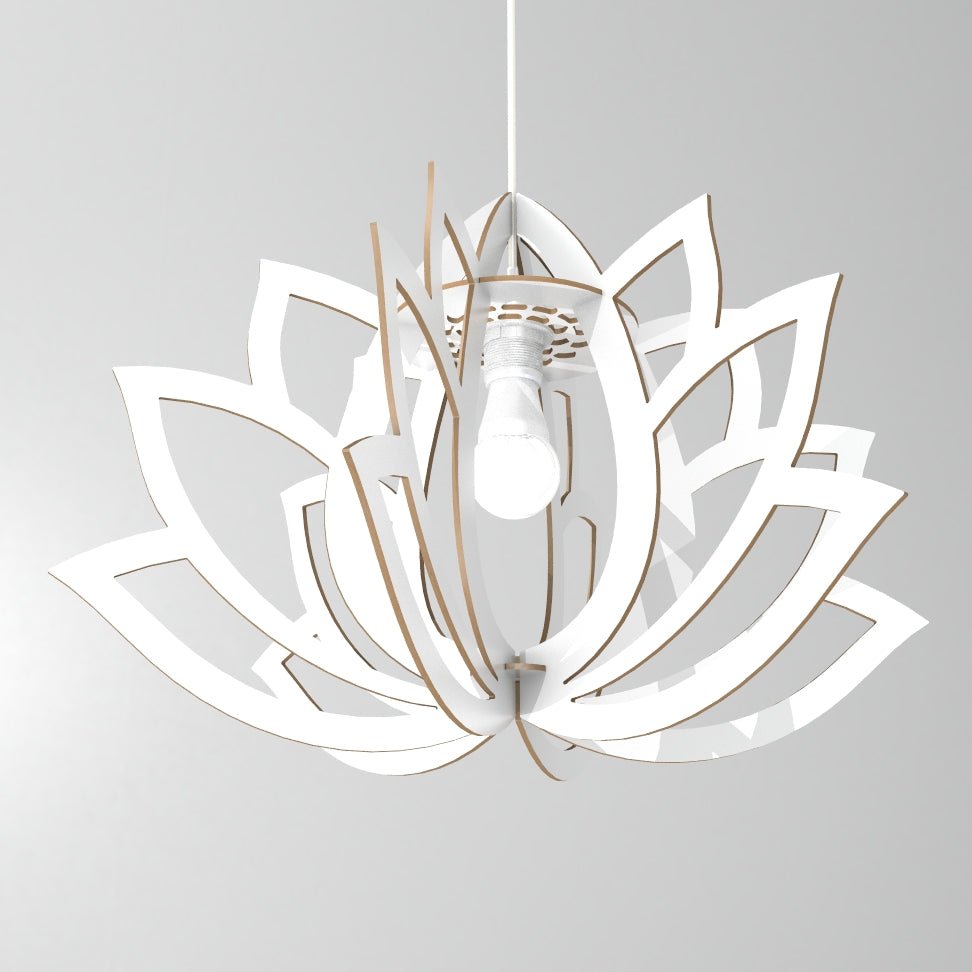 LOTO - Lampadario design fiore di loto in legno con finitura bianca - Gmk Design