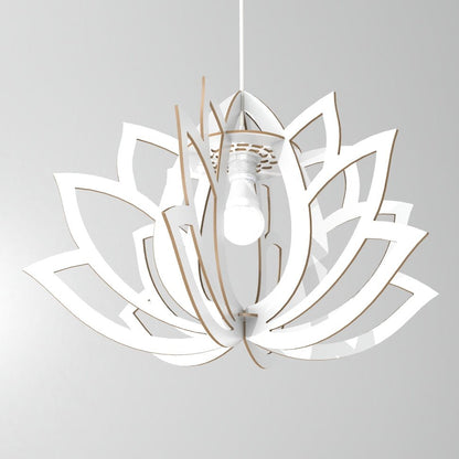 LOTO - Lampadario design fiore di loto in legno con finitura bianca - Gmk Design