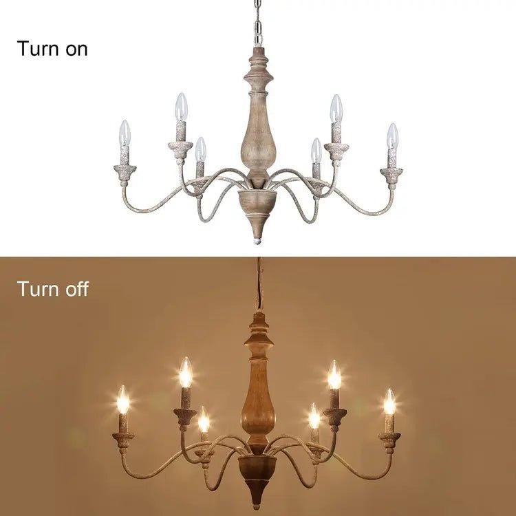 Lampadario a 6 luci verniciato effetto shabby legno anticato. Design classico country francese - Gmk Design