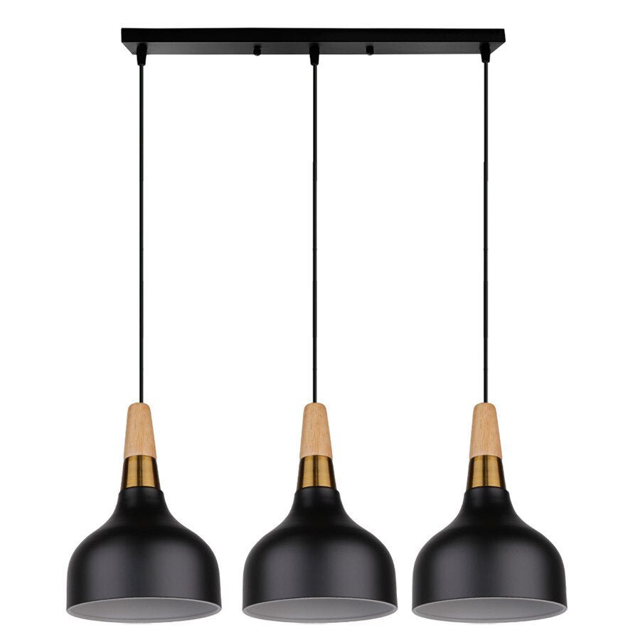 MODERNO V.1 BLACK - Lampadario dallo stile moderno nordico minimalista con inserti in legno e metallo dorato - Gmk Design