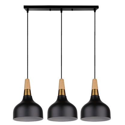 MODERNO V.1 BLACK - Lampadario dallo stile moderno nordico minimalista con inserti in legno e metallo dorato - Gmk Design