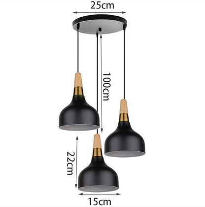 MODERNO V.1 BLACK - Lampadario dallo stile moderno nordico minimalista con inserti in legno e metallo dorato - Gmk Design