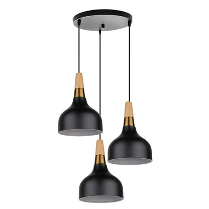 MODERNO V.1 BLACK - Lampadario dallo stile moderno nordico minimalista con inserti in legno e metallo dorato - Gmk Design