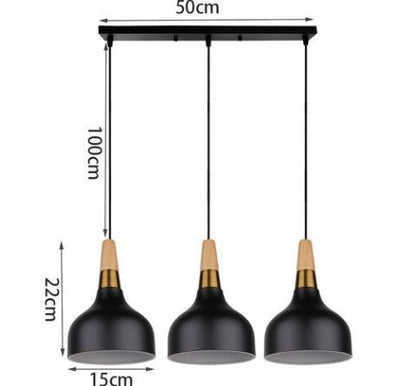 MODERNO V.1 BLACK - Lampadario dallo stile moderno nordico minimalista con inserti in legno e metallo dorato - Gmk Design