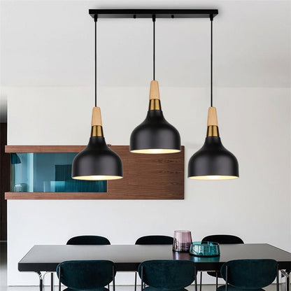 MODERNO V.1 BLACK - Lampadario dallo stile moderno nordico minimalista con inserti in legno e metallo dorato - Gmk Design