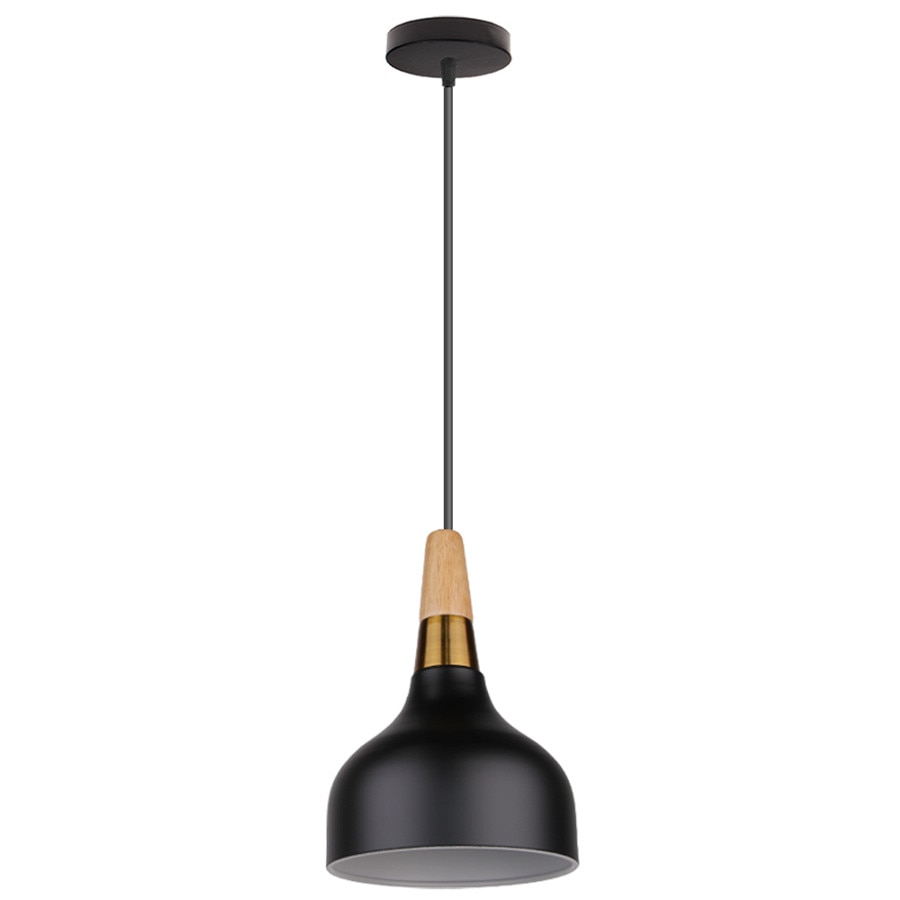MODERNO V.1 BLACK - Lampadario dallo stile moderno nordico minimalista con inserti in legno e metallo dorato - Gmk Design