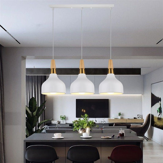 MODERNO V.1 WHITE - Lampadario dallo stile moderno nordico minimalista con inserti in legno e metallo dorato - Gmk Design