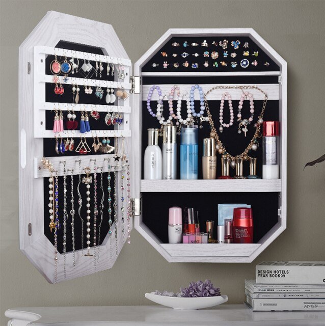 Organizer per gioielli e trucchi con specchio. FORMA OTTAGONALE. - Gmk Design