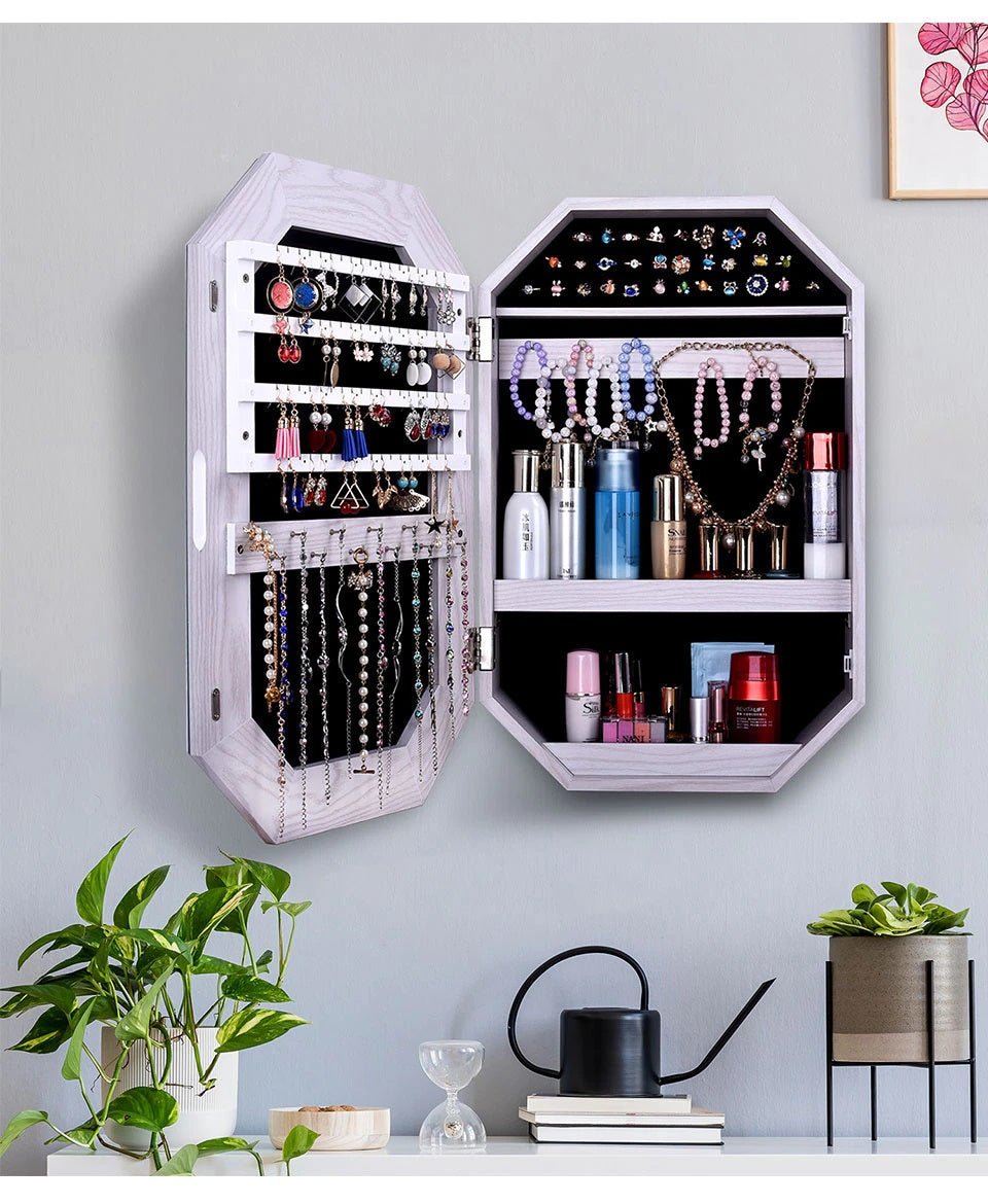 Organizer per gioielli e trucchi con specchio. FORMA OTTAGONALE. - Gmk Design
