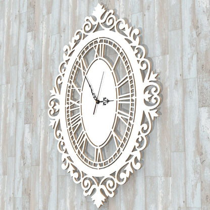 Orologio Barocco a parete Arredo Design Bianco Artigianale Shabby Grande 60x42cm - Gmk Design