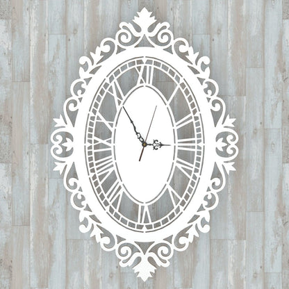 Orologio Barocco a parete Arredo Design Bianco Artigianale Shabby Grande 60x42cm - Gmk Design