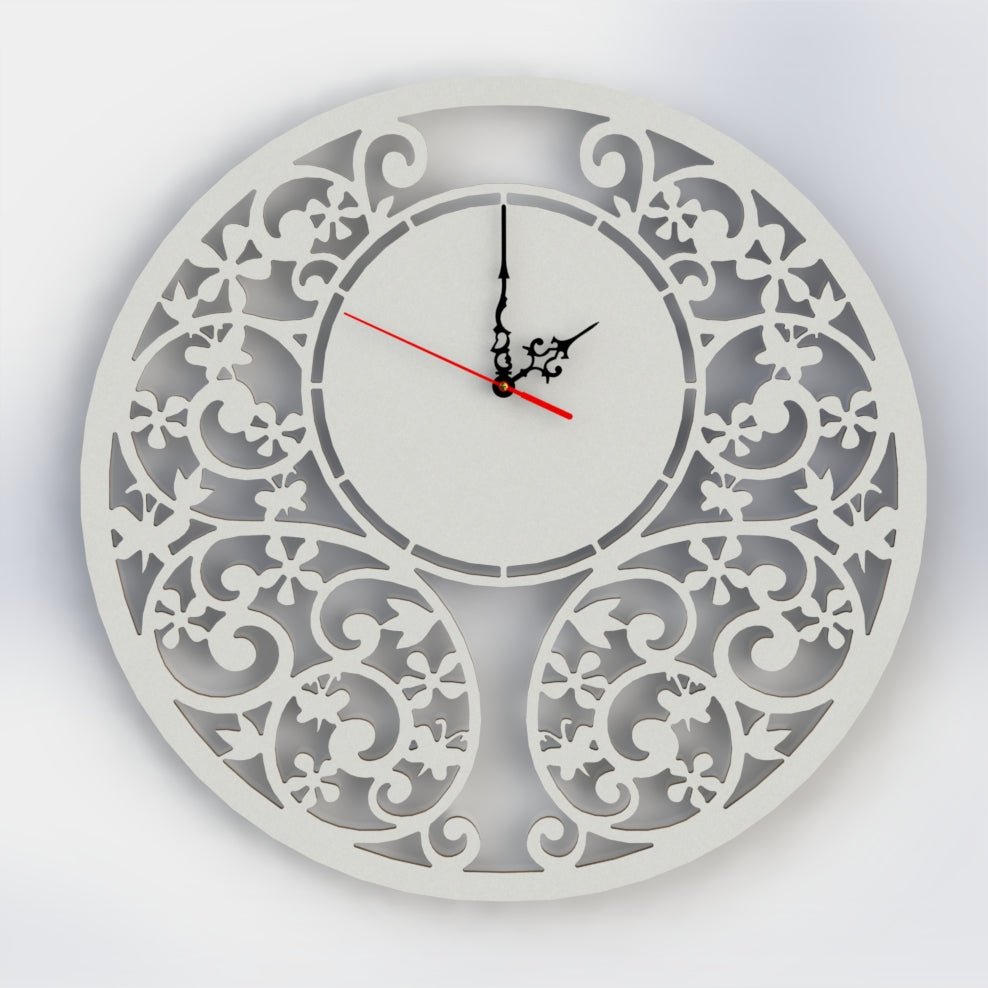 Orologio floreale Shabby country a parete Design Bianco Artigianale. Dimensioni Ø43cm - Gmk Design