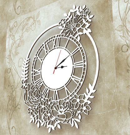 Orologio Floreale Shabby parete Arredo Design Bianco Artigianale. Dimensioni 56x45cm - Gmk Design