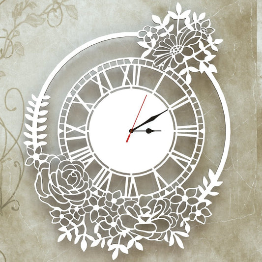 Orologio Floreale Shabby parete Arredo Design Bianco Artigianale. Dimensioni 56x45cm - Gmk Design