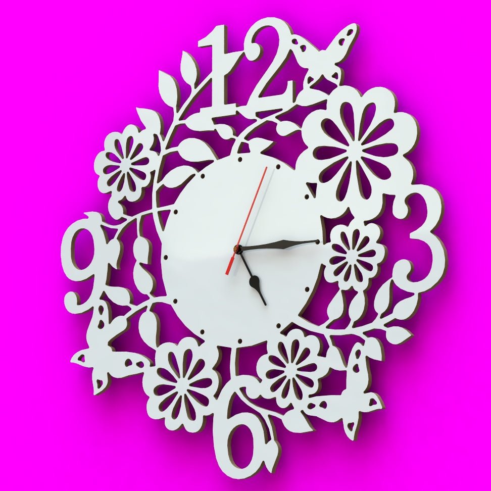 Orologio Natura Floreale a parete Arredo Design Bianco Artigianale Grande 45cm - Gmk Design