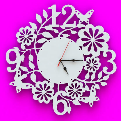 Orologio Natura Floreale a parete Arredo Design Bianco Artigianale Grande 45cm - Gmk Design