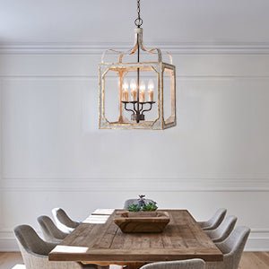 REGGIA - Lampadario a lanterna a 4 luci, colore grigio antico e oro effetto antico retrò - Gmk Design