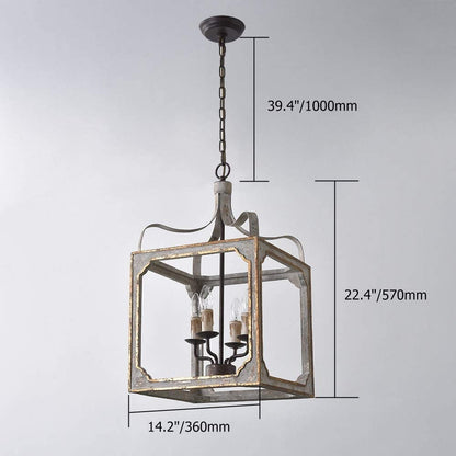 REGGIA - Lampadario a lanterna a 4 luci, colore grigio antico e oro effetto antico retrò - Gmk Design