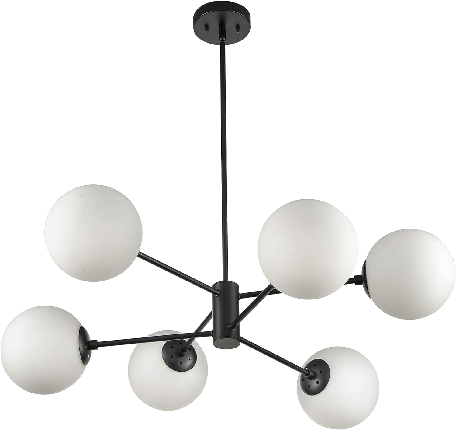 SPUTNIK V.1 NERO - Lampadario dal design moderno verniciato nero paralumi sferici in vetro opalino. - Gmk Design