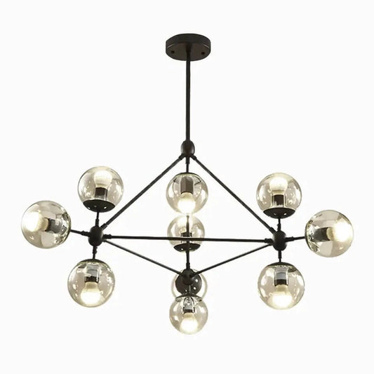 SPUTNIK V.2 - Lampadario dal design moderno verniciato nero con paralumi sferici in vetro opaco - Gmk Design