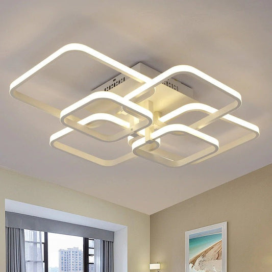 TETRAGONO - Lampadario moderno ad elementi geometrici quadrati con luci a led azionabile in remoto. - Gmk Design