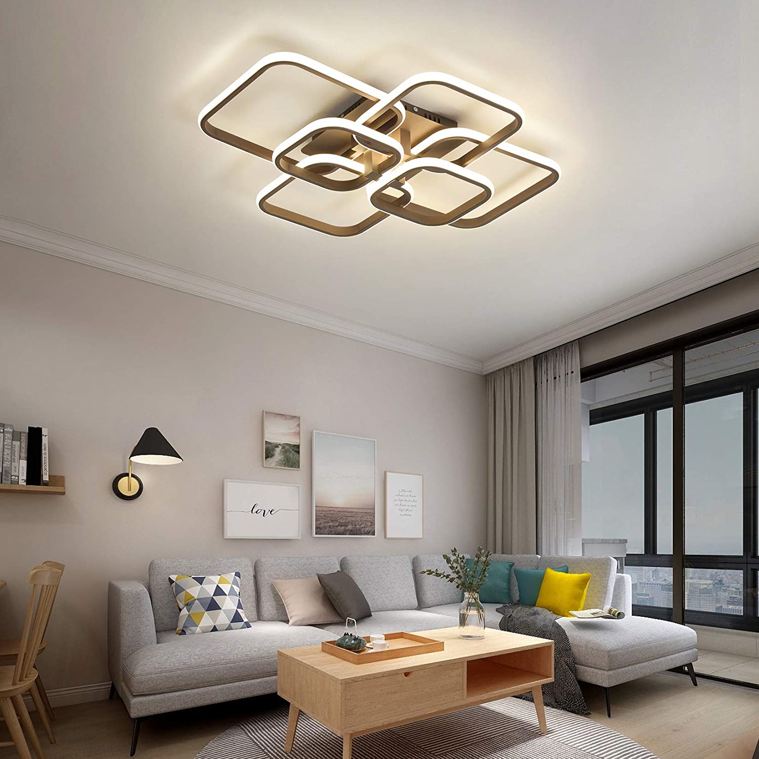 TETRAGONO - Lampadario moderno ad elementi geometrici quadrati con luci a led azionabile in remoto. - Gmk Design