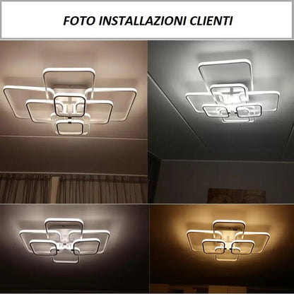 TETRAGONO - Lampadario moderno ad elementi geometrici quadrati con luci a led azionabile in remoto. - Gmk Design