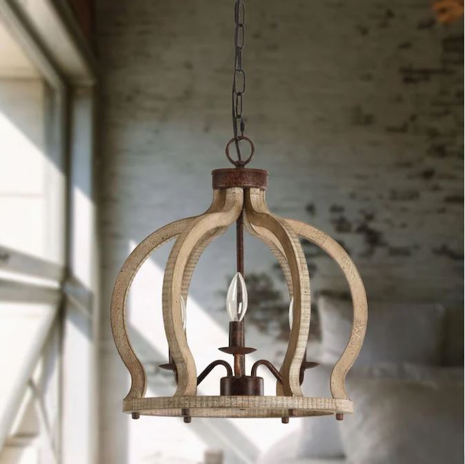 THOLOS - Lampadario rustico in ferro e legno antichizzato - Gmk Design