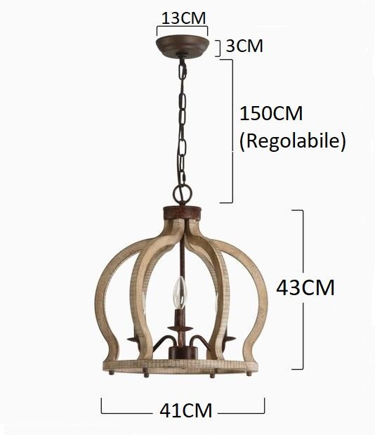 THOLOS - Lampadario rustico in ferro e legno antichizzato - Gmk Design