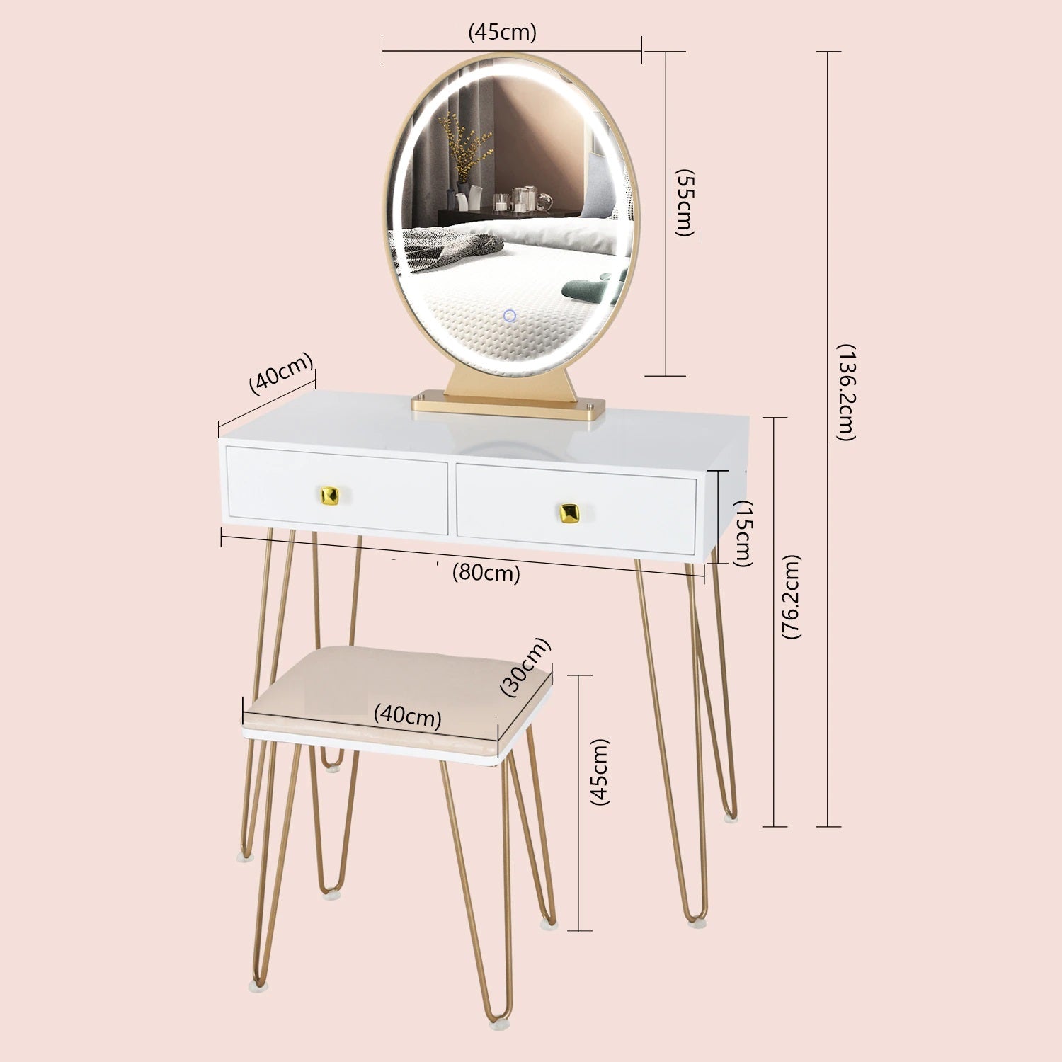 Toeletta per trucco, make-up organizer. DESIGN MODERNO colore bianco. - Gmk Design