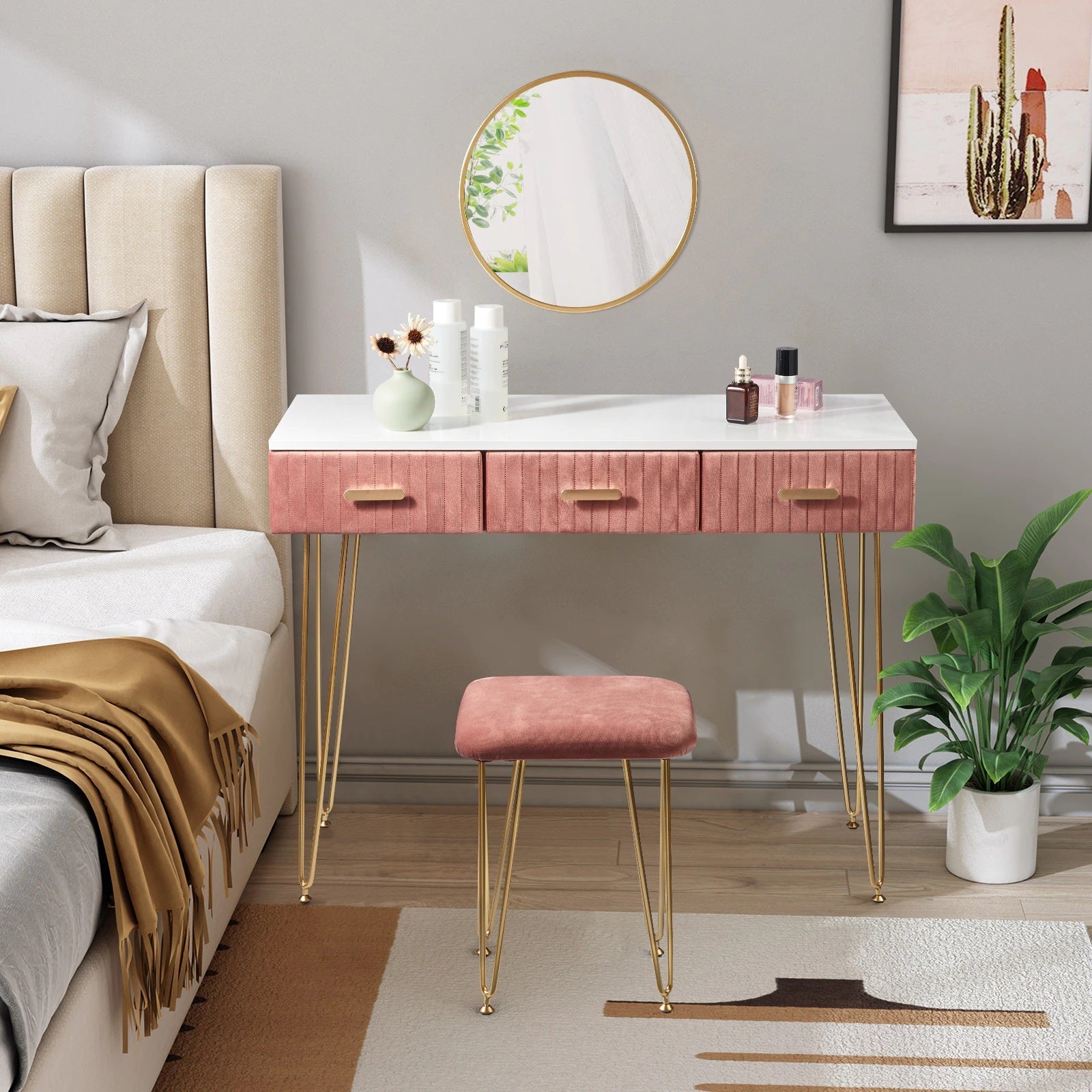 Toeletta per trucco, make-up organizer. DESIGN MODERNO rivestita in vellutato, colori grigio o rosa - Gmk Design