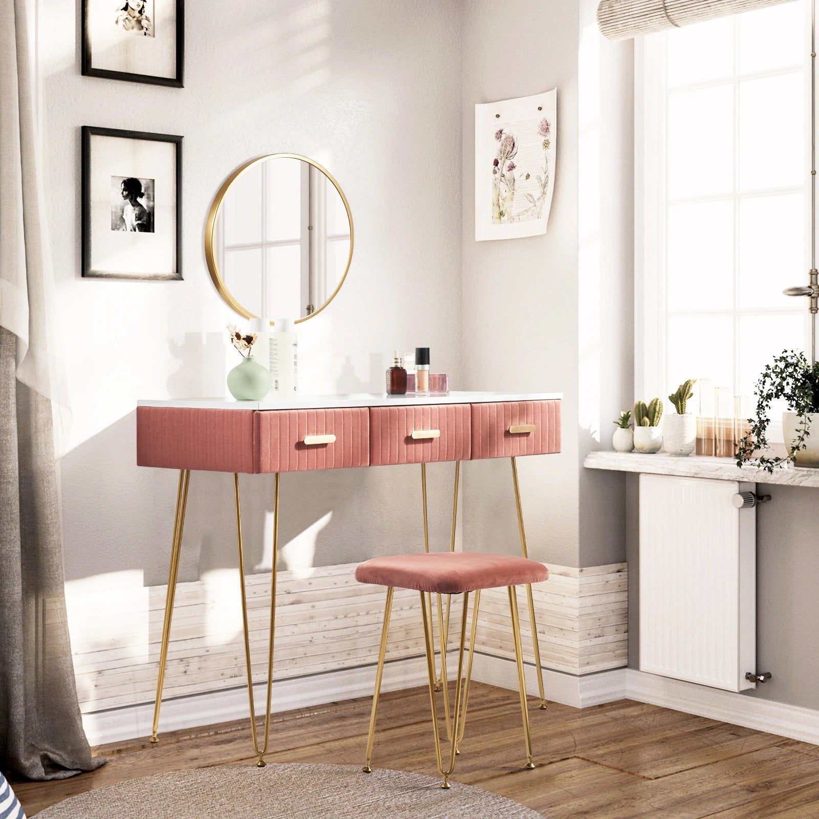 Toeletta per trucco, make-up organizer. DESIGN MODERNO rivestita in vellutato, colori grigio o rosa - Gmk Design